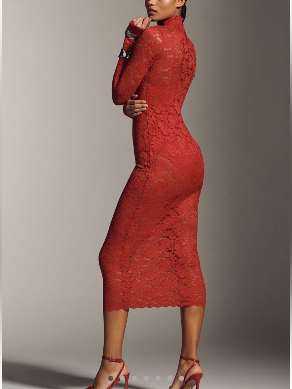 AFRM Joysel Dress Lace Long Sleeve Mock Neck Slim Bodysuit New Red Anthropologie